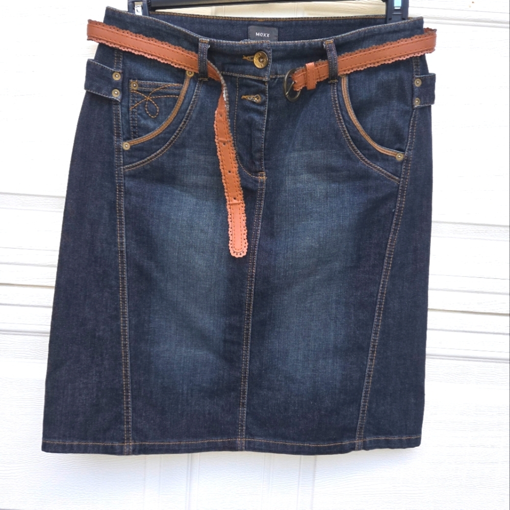 Denim Skirt with Brown Belt